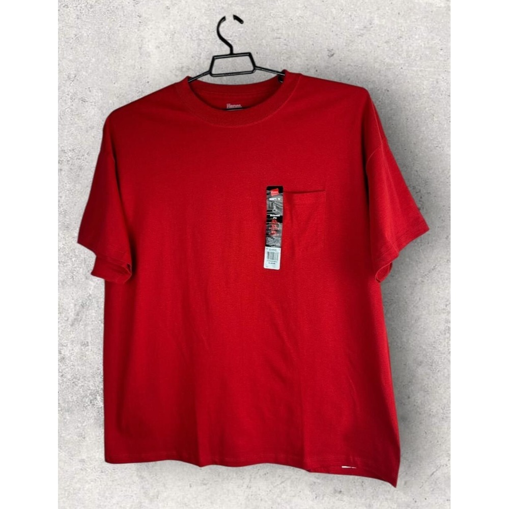 ✨2/$20 Hanes Beefy-T Relaxed Fit Pocket Tee Chili Pepper Red Shirt Men's Size XL - Picture 2 of 14